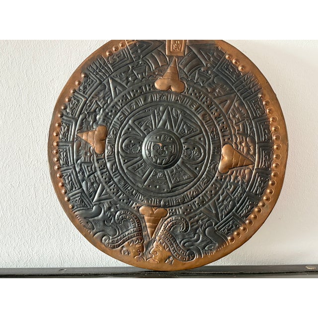 Copper Artistic Wall Relief Piedra Del Sol Aztec Solar Calendar, 1970s For Sale - Image 8 of 18