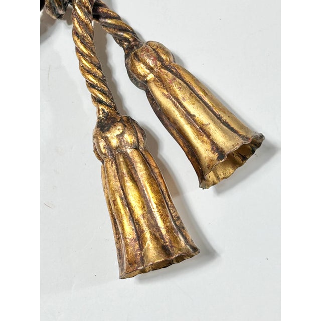 Hollywood Regency Pair of Vintage Italian Gilt Rope Curtain Tiebacks With Tassels, Hollywood Regency Style For Sale - Image 3 of 8