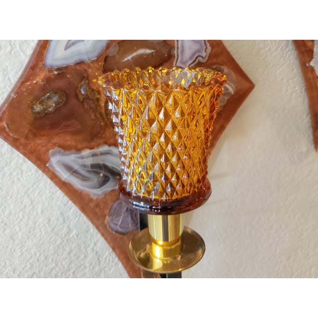 Mid Century Modern Agate Lucite Diamond Candle Wall Sconces A