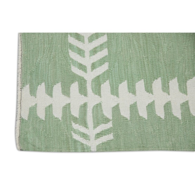 Contemporary Green Geometric Design Handmade Kilim Runner 3' X 16' For Sale - Image 3 of 6