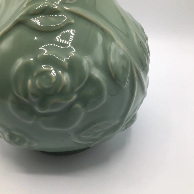 Celadon Style Climbing Rose Pattern Porcelain Vase For Sale - Image 10 of 13