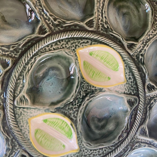 Vintage French Majolica Oyster Service from Saint-Clément, 1960s, Set of 7 For Sale - Image 3 of 10