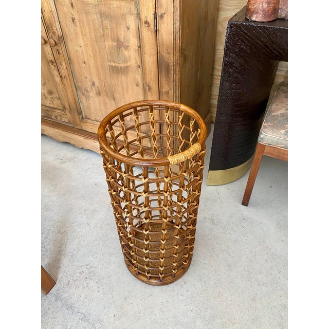 Tan Audoux Minet-Style Rattan Umbrella Stand For Sale - Image 8 of 12