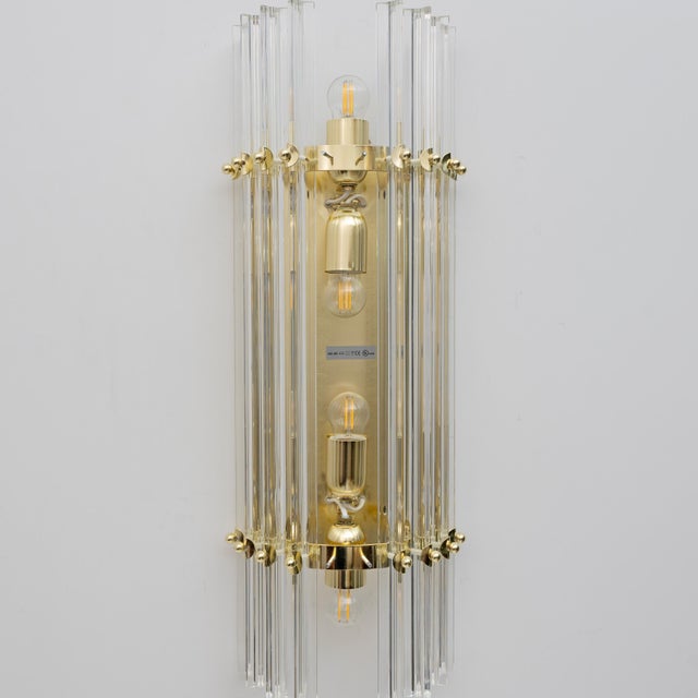 Mid-Century Brass and Murano Glass Triedri Sconces in the style of Venini, 2000s, Set of 2 For Sale - Image 9 of 11