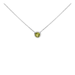 .925 Sterling Silver 7MM Bezel Set Created Green Peridot Pendant Necklace - 18" Inches For Sale