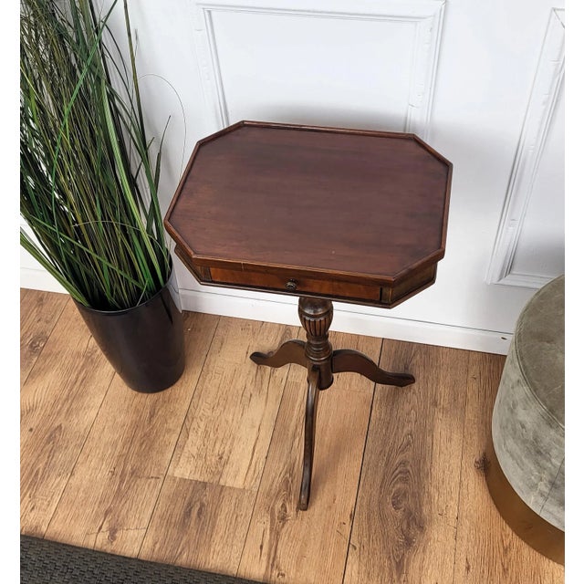 Neoclassical Italian Walnut Inlay Octagonal Tripod Side Table, 1950s For Sale - Image 3 of 8