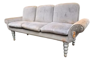 Three-Seater Sofa with Spherical Turned Wooden Legs, 1980s