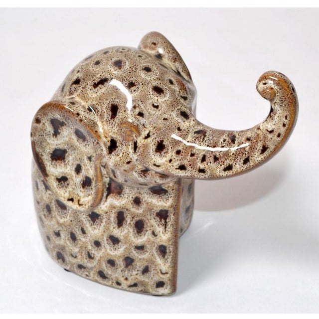 Mid-Century Modern Artistic Brown Beige Textured Ceramic Elephant Sculpture Firgurine For Sale In Oklahoma City - Image 6 of 7