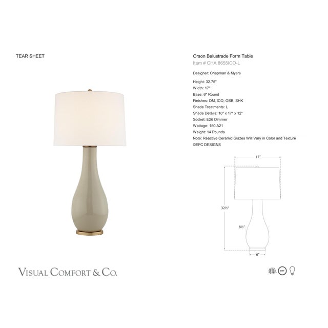 Chapman & Myers by Visual Comfort Signature Orson Balustrade Form Table in Coconut with Linen Shade Designer: Chapman &...