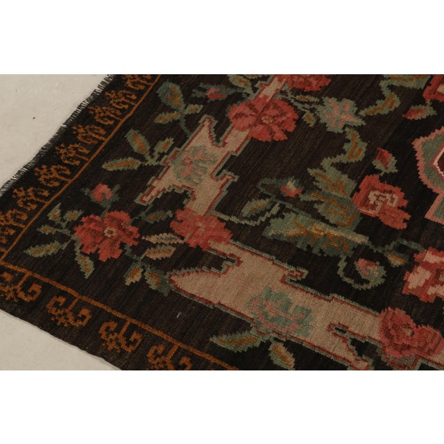 Textile Vintage Bessarabian Kilim Rug in Red, Brown, Green Floral Pattern For Sale - Image 7 of 8