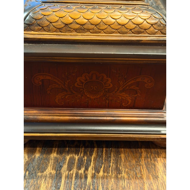 Wood Vintage Regency Revival Tea Caddy Jewelry Box With Fish Scale Lid For Sale - Image 7 of 12