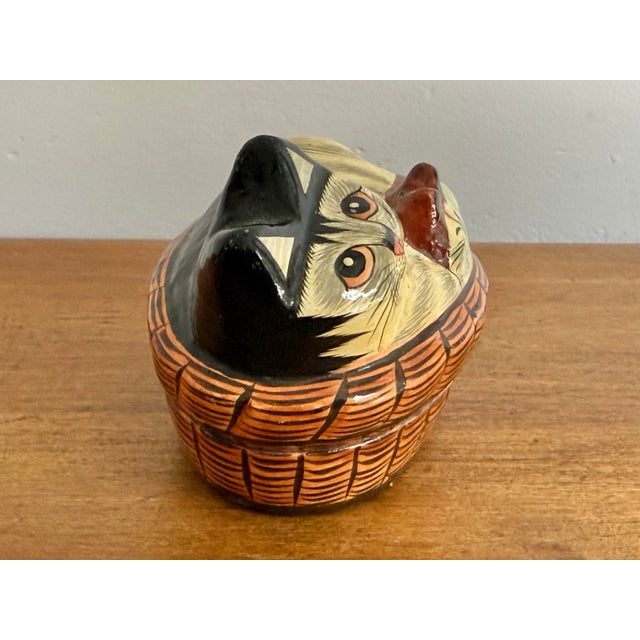 Vintage Papier-Mâché Cat Basket Trinket Box For Sale - Image 4 of 9
