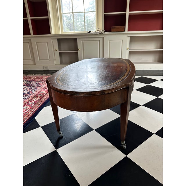 Wood Antique Oval Coffee Table With Gold Tooling For Sale - Image 7 of 12