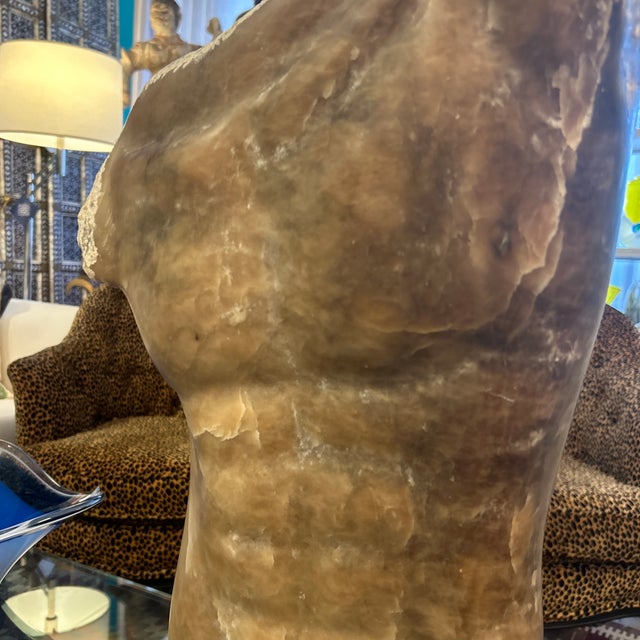 Traditional Marble Male Torso Sculpture on Lucite Block Base For Sale - Image 3 of 10