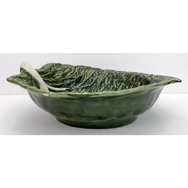 1960s Majolica Cabbage Leaf Serving Bowl For Sale - Image 4 of 7