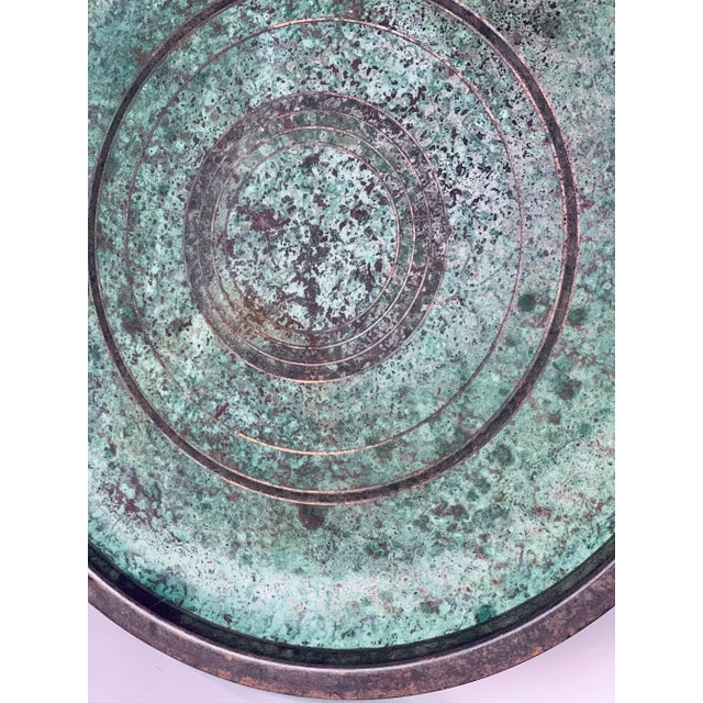 1920’s Art Deco Carl Sorensen Large Verdigris Green Bronze Charger, Signed For Sale - Image 11 of 12