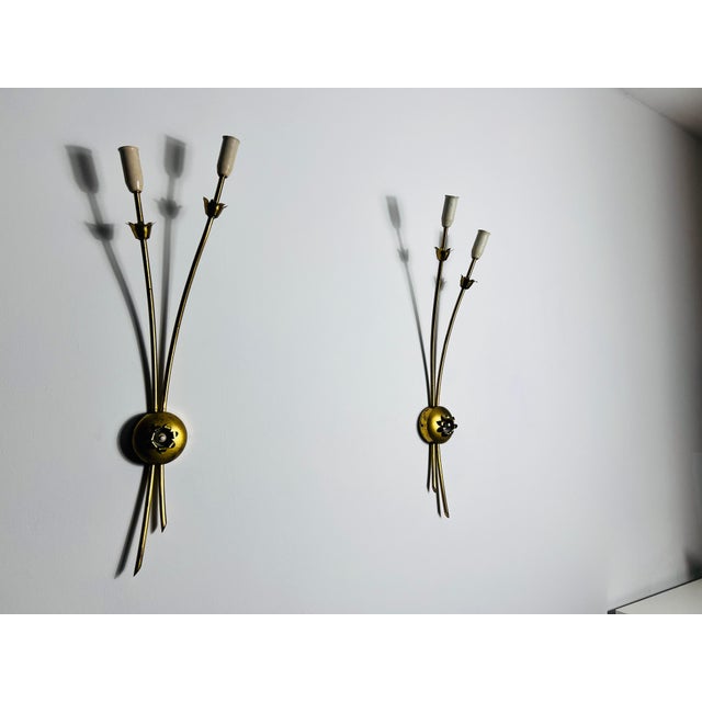 1960s Pair of Mid-Century Brass Sputnik Wall Lamps, Italy, 1960s For Sale - Image 5 of 9