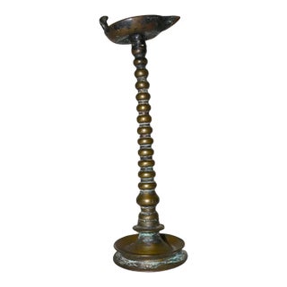 Rare Antique 18th Century 1700's Hand Turned Brass Indian Oil Lamp Stand Figural For Sale