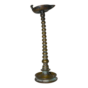 Rare Antique 18th Century 1700's Hand Turned Brass Indian Oil Lamp Stand Figural