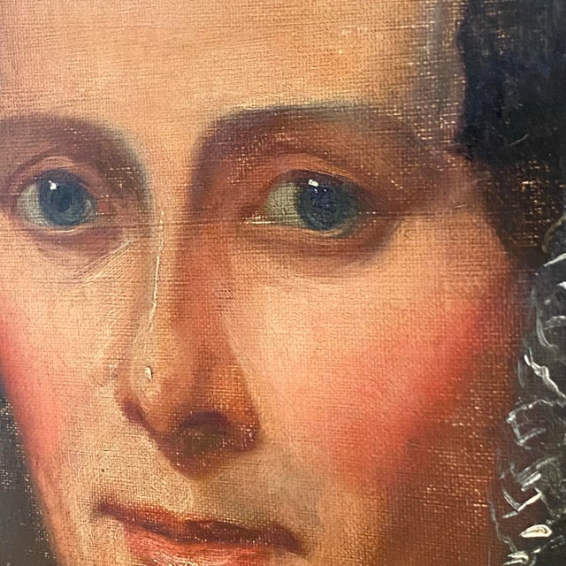 Mid 19th Century Antique 19th Century American Folk Portrait of Woman in Lace Cap, Original Oil on Canvas For Sale - Image 5 of 12