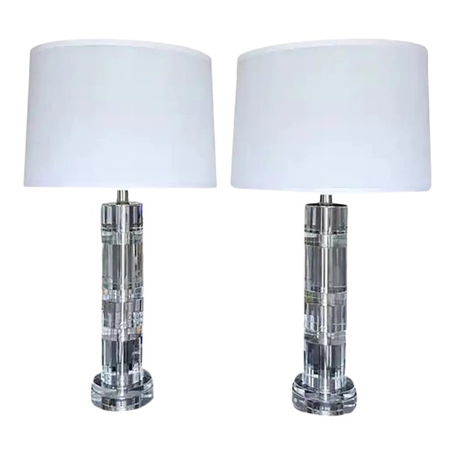 Pair Ralph Lauren Crystal Column Lamps For Sale