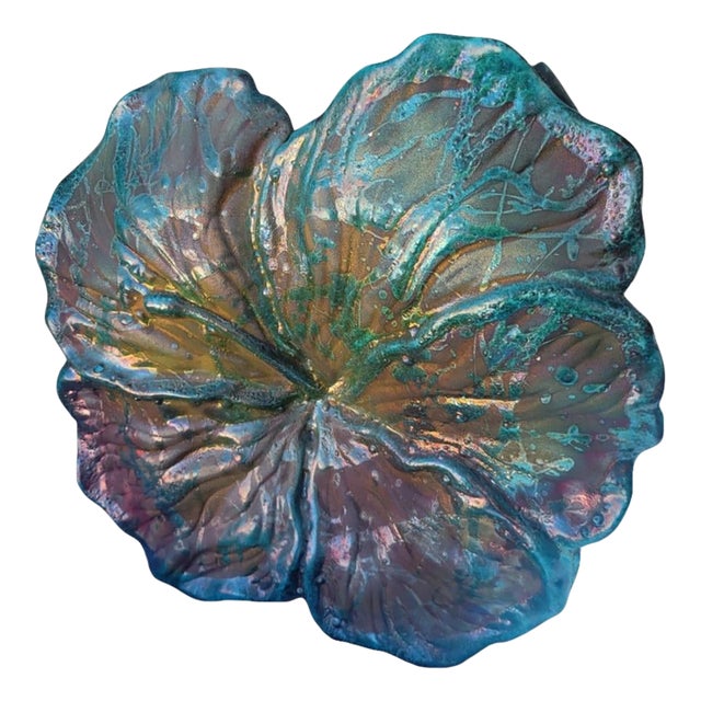 Vintage Large Floral Hibiscus Iridescent Raku Pottery Vase by William K Turner For Sale