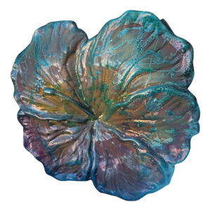Vintage Large Floral Hibiscus Iridescent Raku Pottery Vase by William K Turner