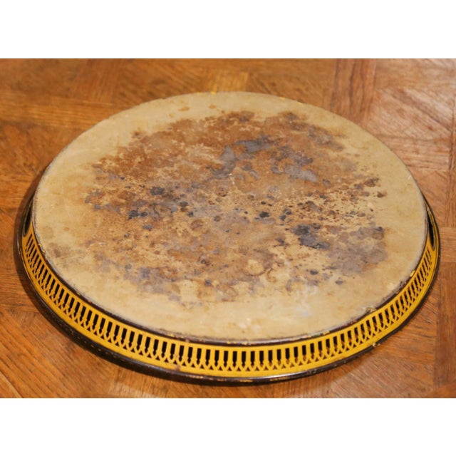 Metal 19th Century French Hand-Painted Round Tole Tray With Romantic Landscape Scene For Sale - Image 7 of 7