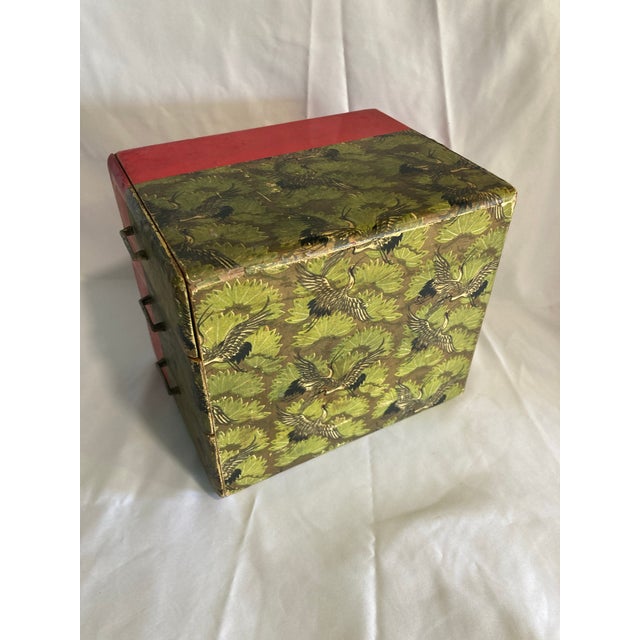 Early 20th Century Japanese Small 3 Drawer Box With Papered Cranes For Sale In Oklahoma City - Image 6 of 10