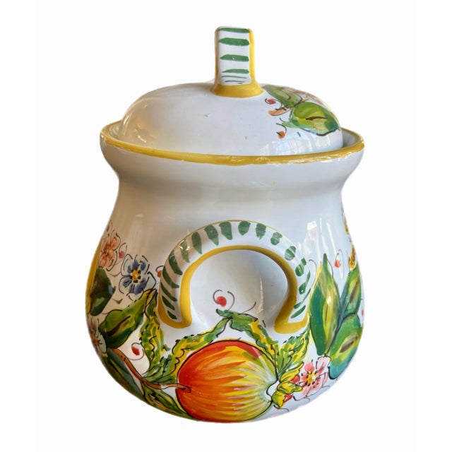 Italian Hand Painted Ceramic Biscotti Jar For Sale - Image 4 of 7