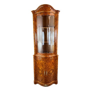 20th Century Corner Marquetry Display Cabinet, 1890s For Sale