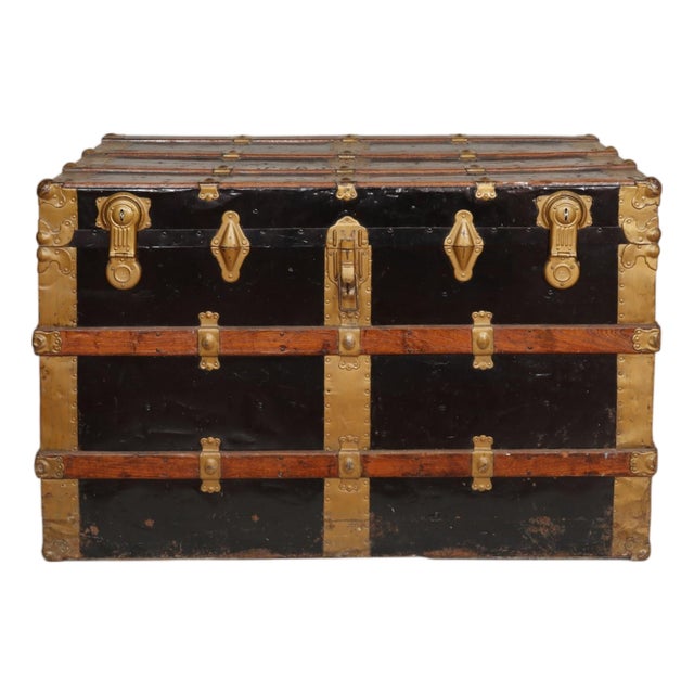 Early 20thC Flat Top Steamer Trunk For Sale