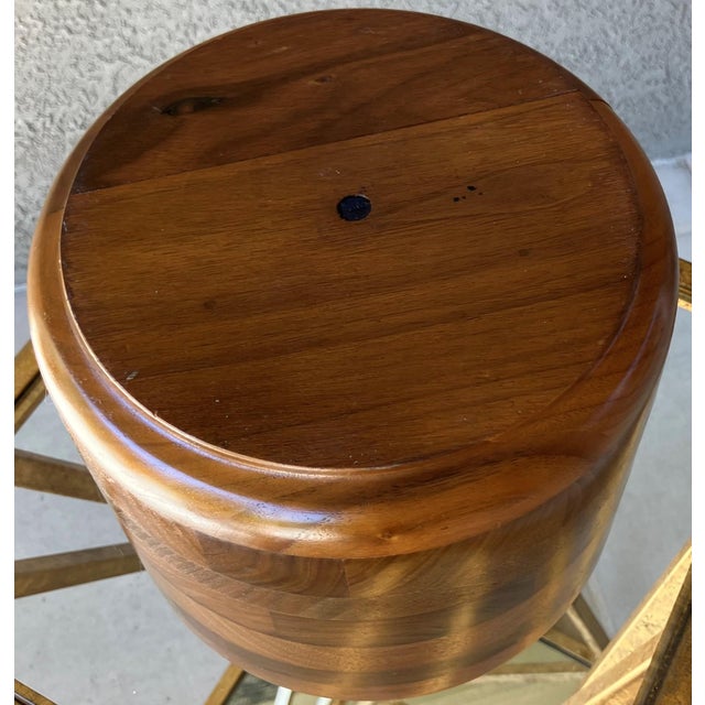 Burnt Umber Circa 1970/1980 Sleek & Chic Walnut Wood Ice Bucket With Attached Insulated Glass Insert For Sale - Image 8 of 18