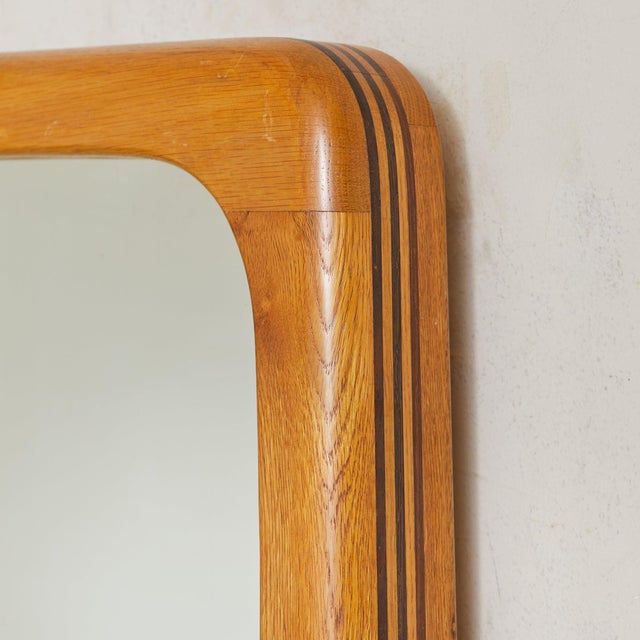 French Oak + Inlaid Wood Wall Mirror, 1960s For Sale - Image 4 of 8