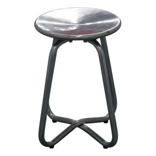 Minimalist Chrome Metal Round Bar Stool, France, 1980s For Sale
