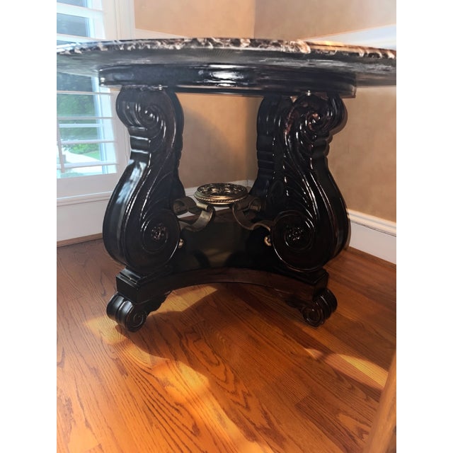 Bernhardt Marble Top Center/Foyer Table – 48" Round – Carved Designer Base For Sale In Charlotte - Image 6 of 10