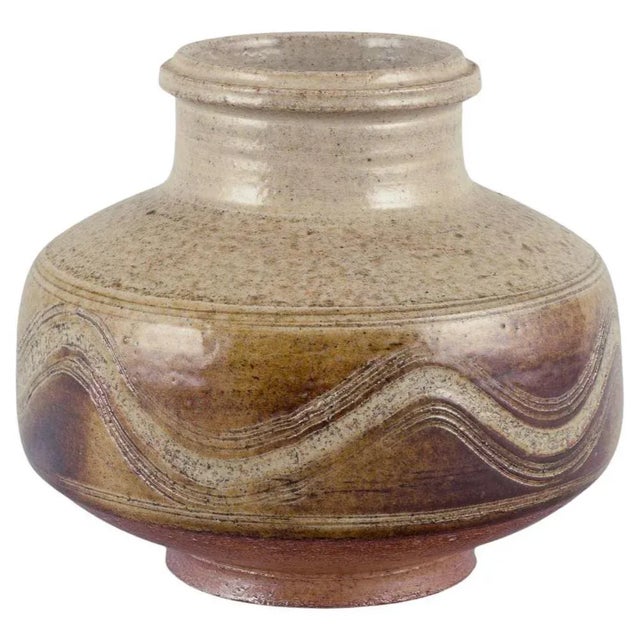Brown Modernist Ceramic Vase in Glaze in Brown and Sandy Tones by Nils Kähler for Kähler, 1960s For Sale - Image 8 of 8
