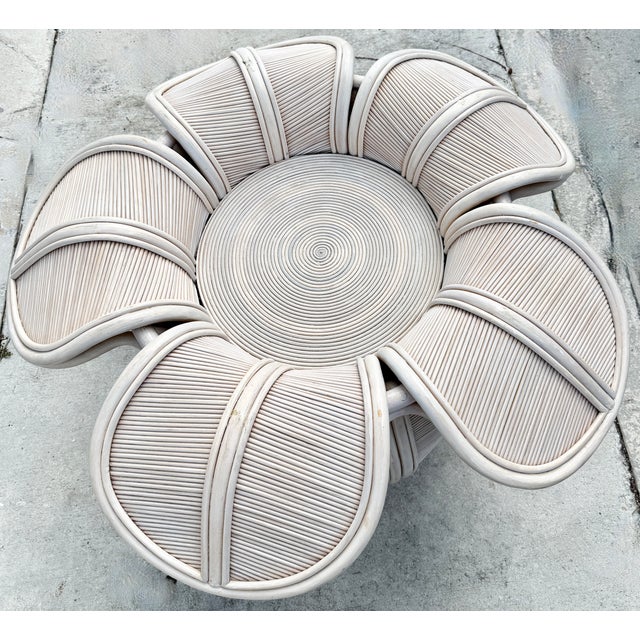 Mid-Century Modern Pencil Reed Rattan Bell Flower Dining Table From 80's For Sale - Image 3 of 14