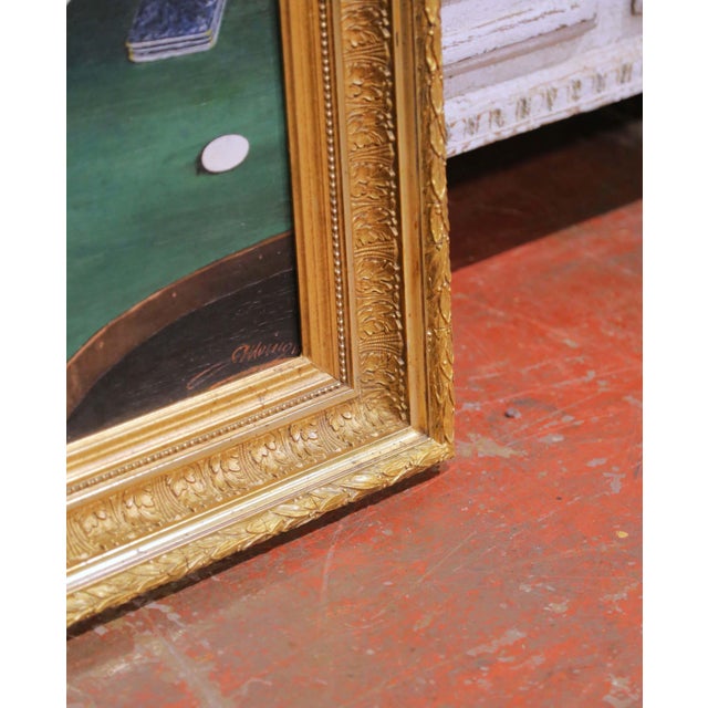 Wood 19th Century French Signed Still Life Painting of Playing Cards and Casino Table For Sale - Image 7 of 10