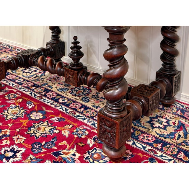 Antique French Henri II Style Writing Desk Barley Twist Carved Walnut 19th C For Sale - Image 14 of 18
