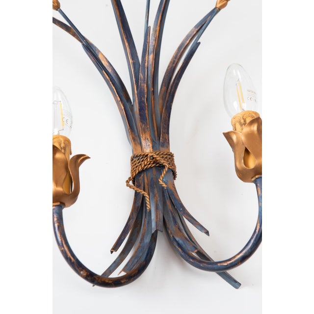 Italian Blue Metal Wall Sconces with Leaves and Ears of Wheat, 1980s, Set of 2 For Sale - Image 6 of 7
