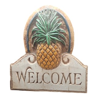 Vintage Piazza Pisano Pineapple Welcome Wall Plaque For Sale