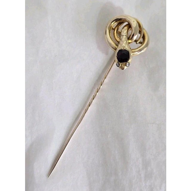Antique Victorian 9ct Gold Garnet and Diamond Serpent Stickpin, 1890s For Sale - Image 3 of 16