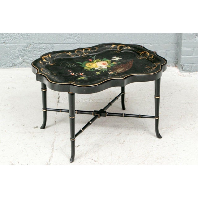 Black 19th Century Polychrome Black Lacquer Tole Tray Table For Sale - Image 8 of 8