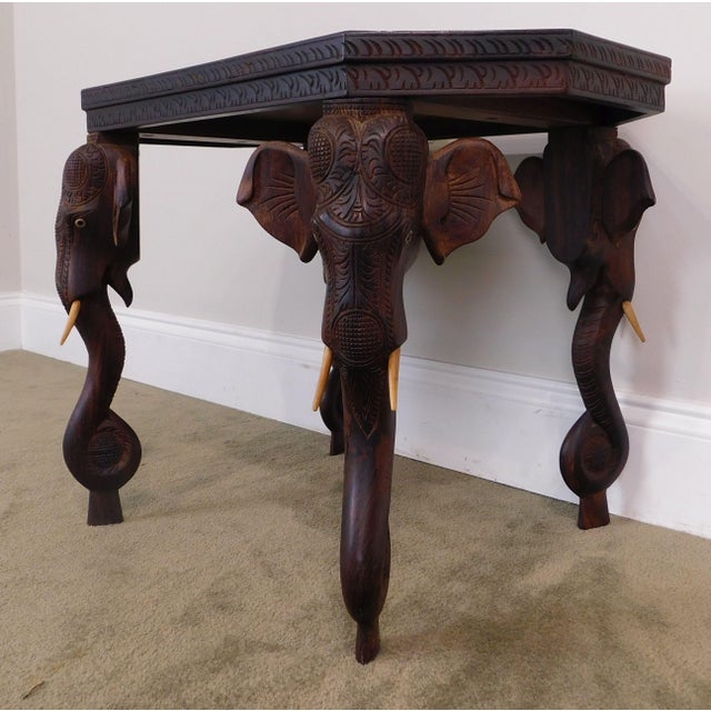 Indian Rosewood Carved Side or Coffee Table With Elephants Chairish