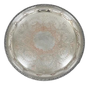 W.K. Cowan & Co. Round English Edwardian Silver Plated Footed Salver Tray