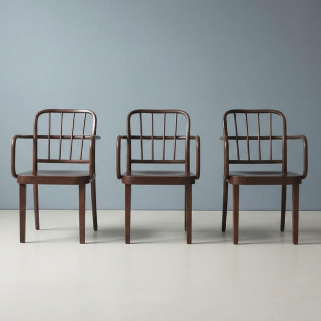 Bentwood Armchairs attributed to Josef Hoffmann for Thonet, Czechoslovakia, 1940s, Set of 3 For Sale - Image 3 of 9
