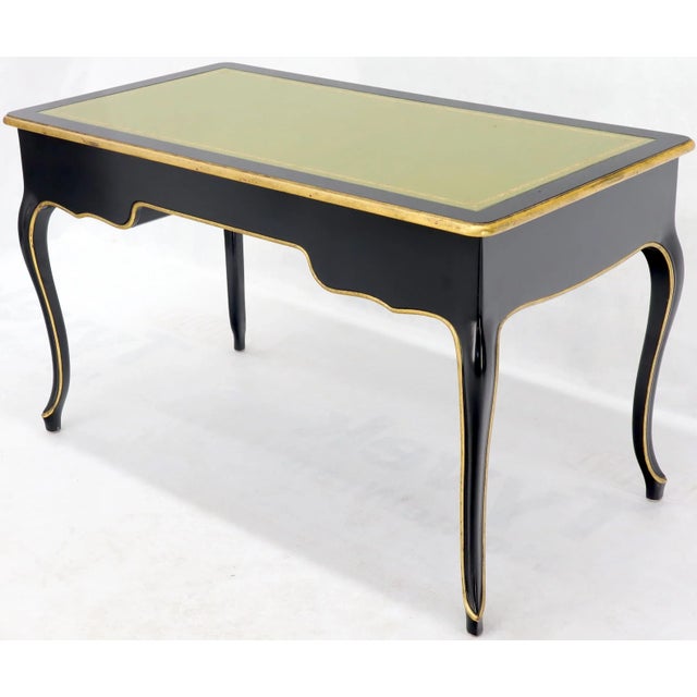 Mid 20th Century Baker Country French Black Lacquer Gold Trim Leather Desk Console For Sale - Image 5 of 13