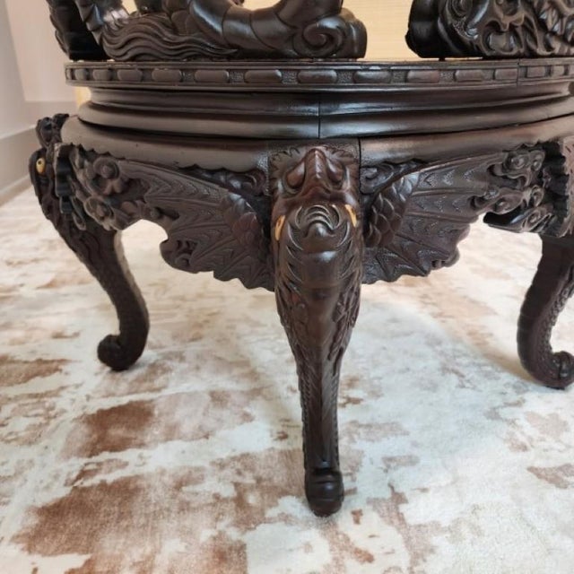 19th Century Japanese Meiji Era Hand-Carved Dragon Throne Armchair For Sale - Image 16 of 18