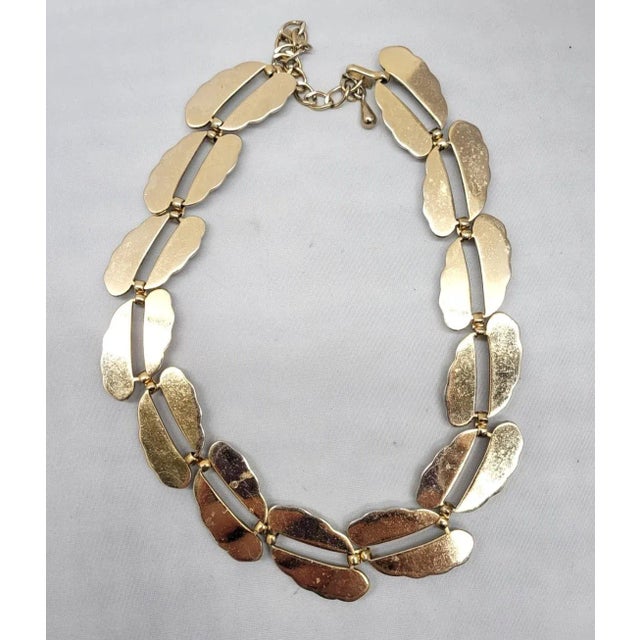 Metal Vintage 1950s Signed Monet Goldtone & White Resin Collar Necklace For Sale - Image 7 of 8